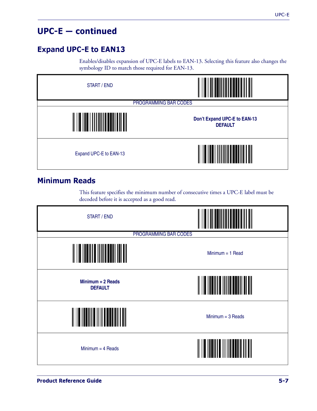 PSC 1400I manual Expand UPC-E to EAN13, Minimum Reads 