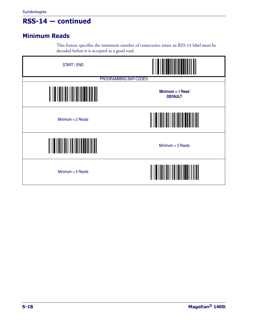 PSC 1400I manual Minimum Reads 