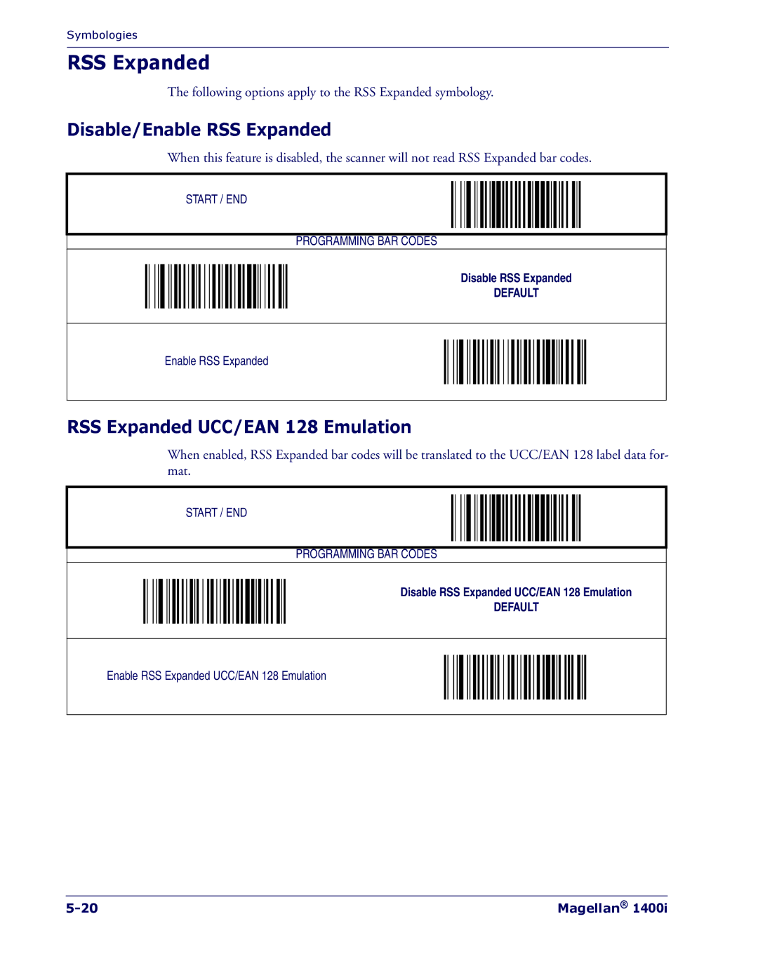 PSC 1400I manual Disable/Enable RSS Expanded, RSS Expanded UCC/EAN 128 Emulation 
