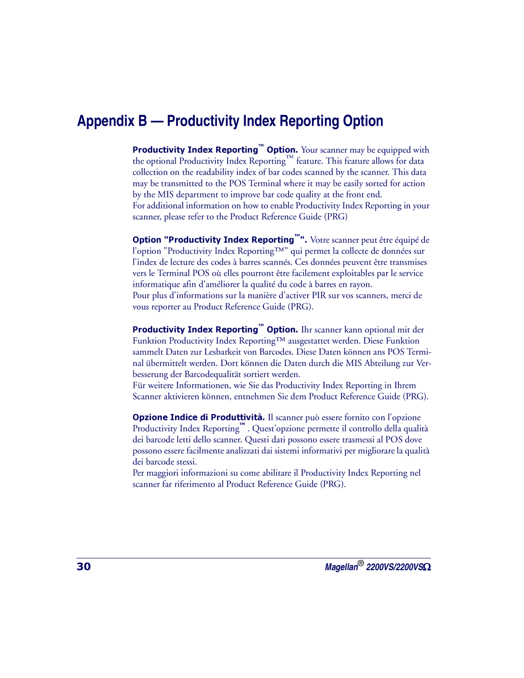 PSC 2200VS manual Appendix B Productivity Index Reporting Option 