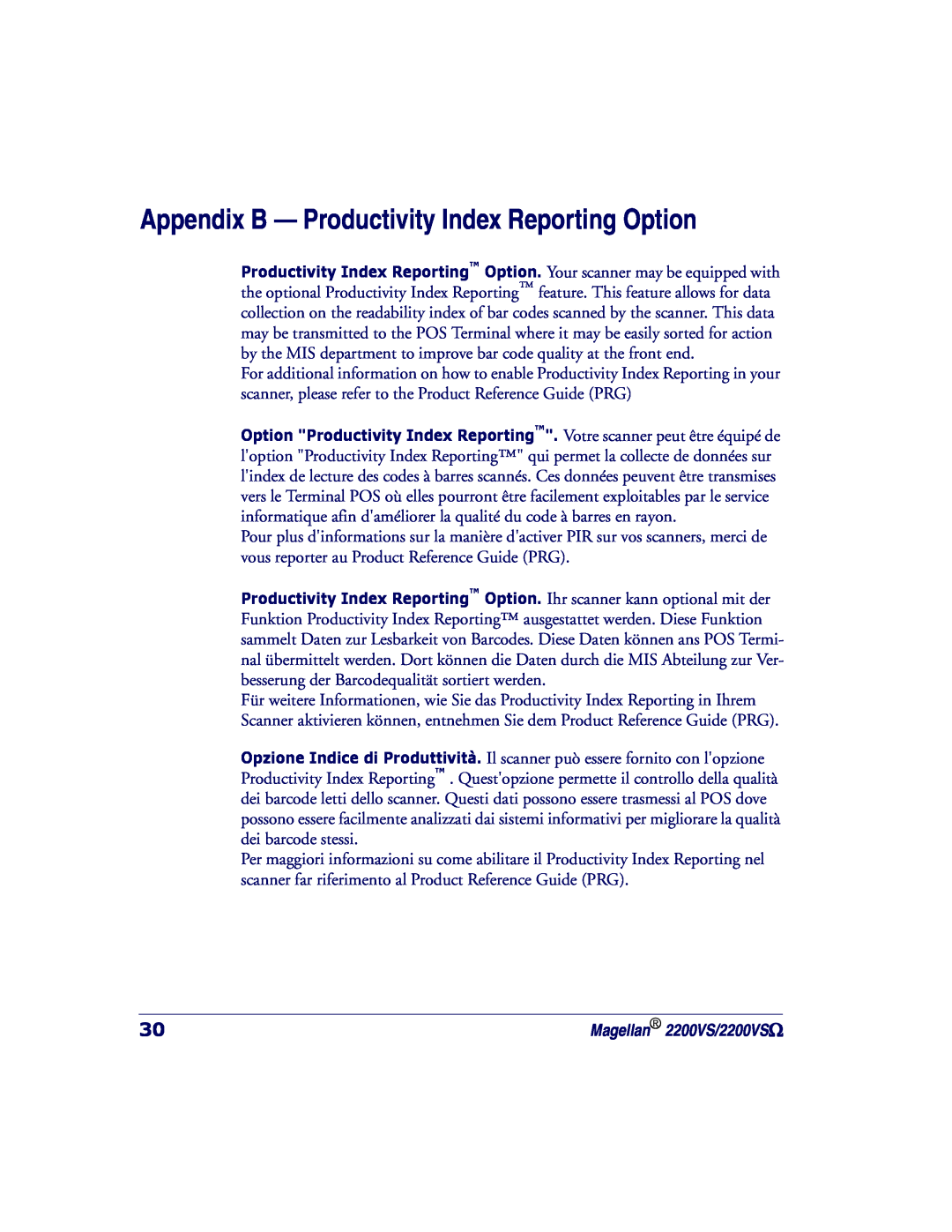 PSC 2200VS manual Appendix B - Productivity Index Reporting Option 