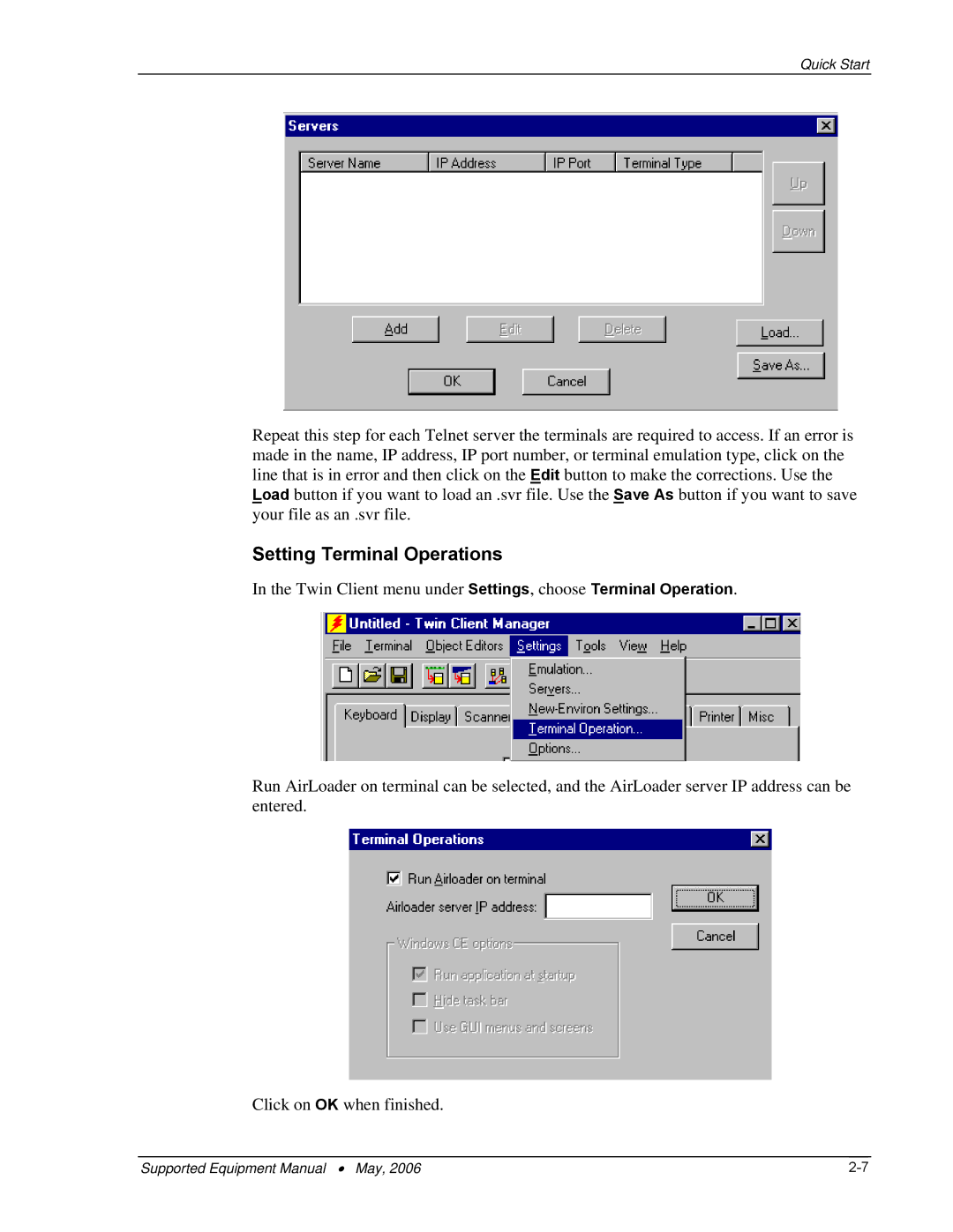 PSC 315 manual Setting Terminal Operations 