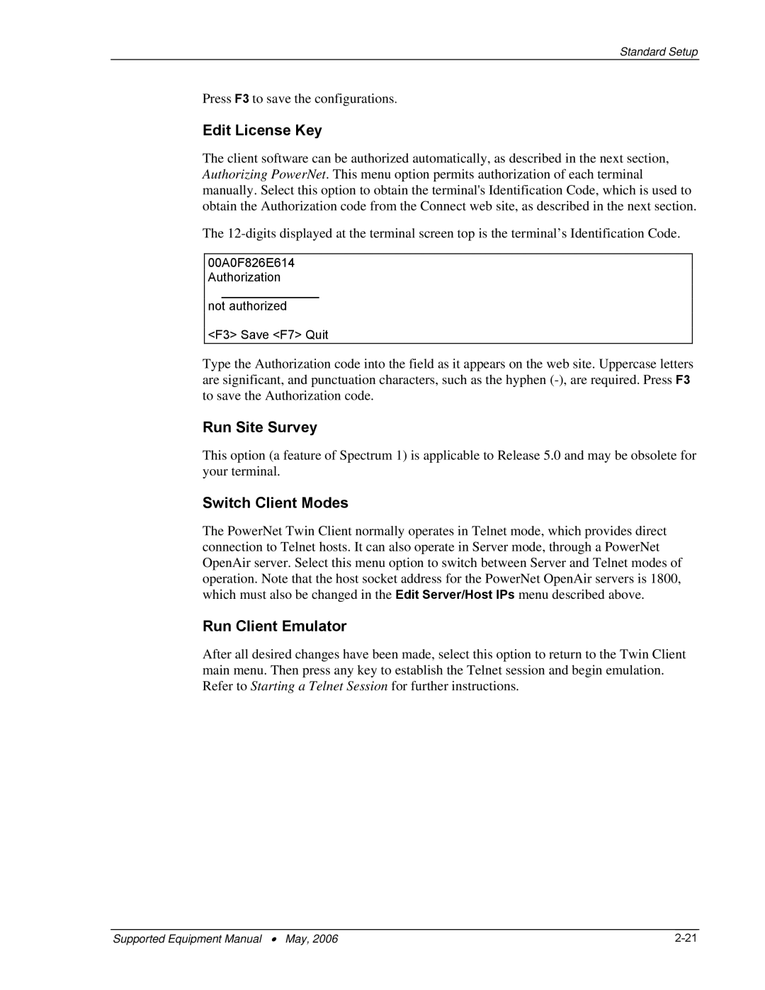 PSC 315 manual Edit License Key, Run Site Survey, Switch Client Modes, Run Client Emulator 