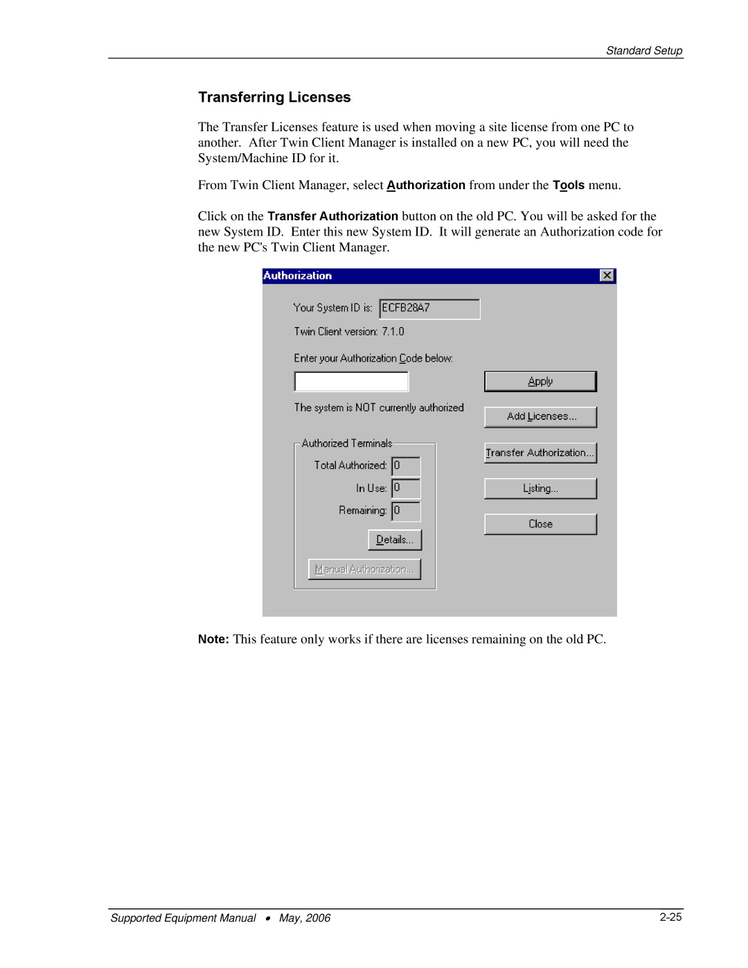 PSC 315 manual Transferring Licenses 