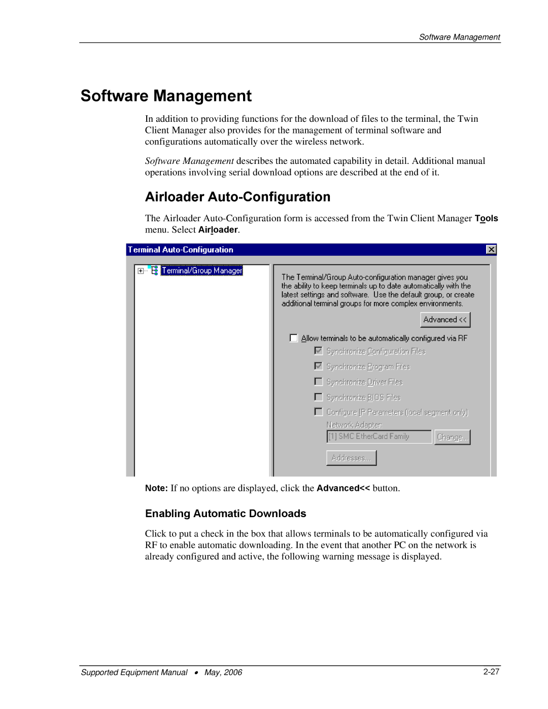 PSC 315 manual Software Management, Airloader Auto-Configuration, Enabling Automatic Downloads 