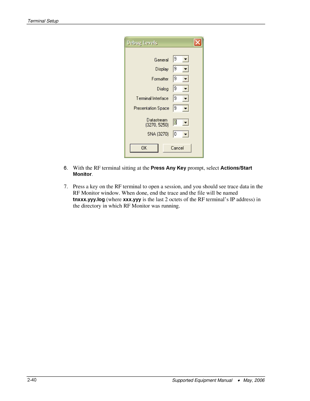 PSC 315 manual Terminal Setup 