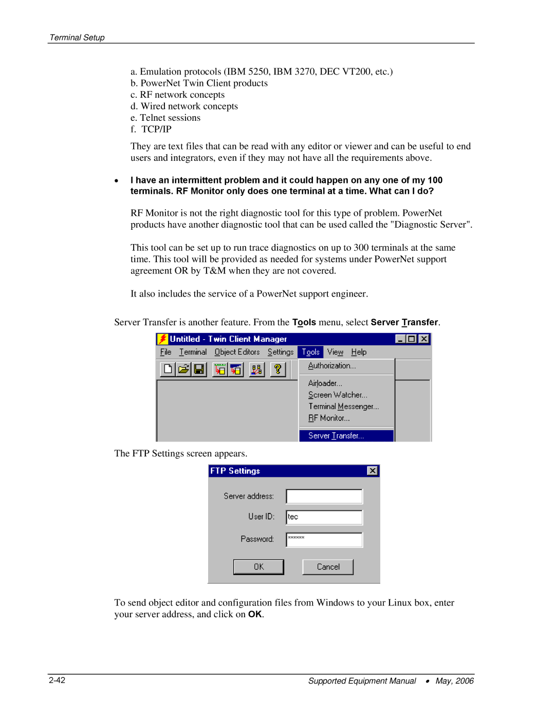 PSC 315 manual Terminal Setup 