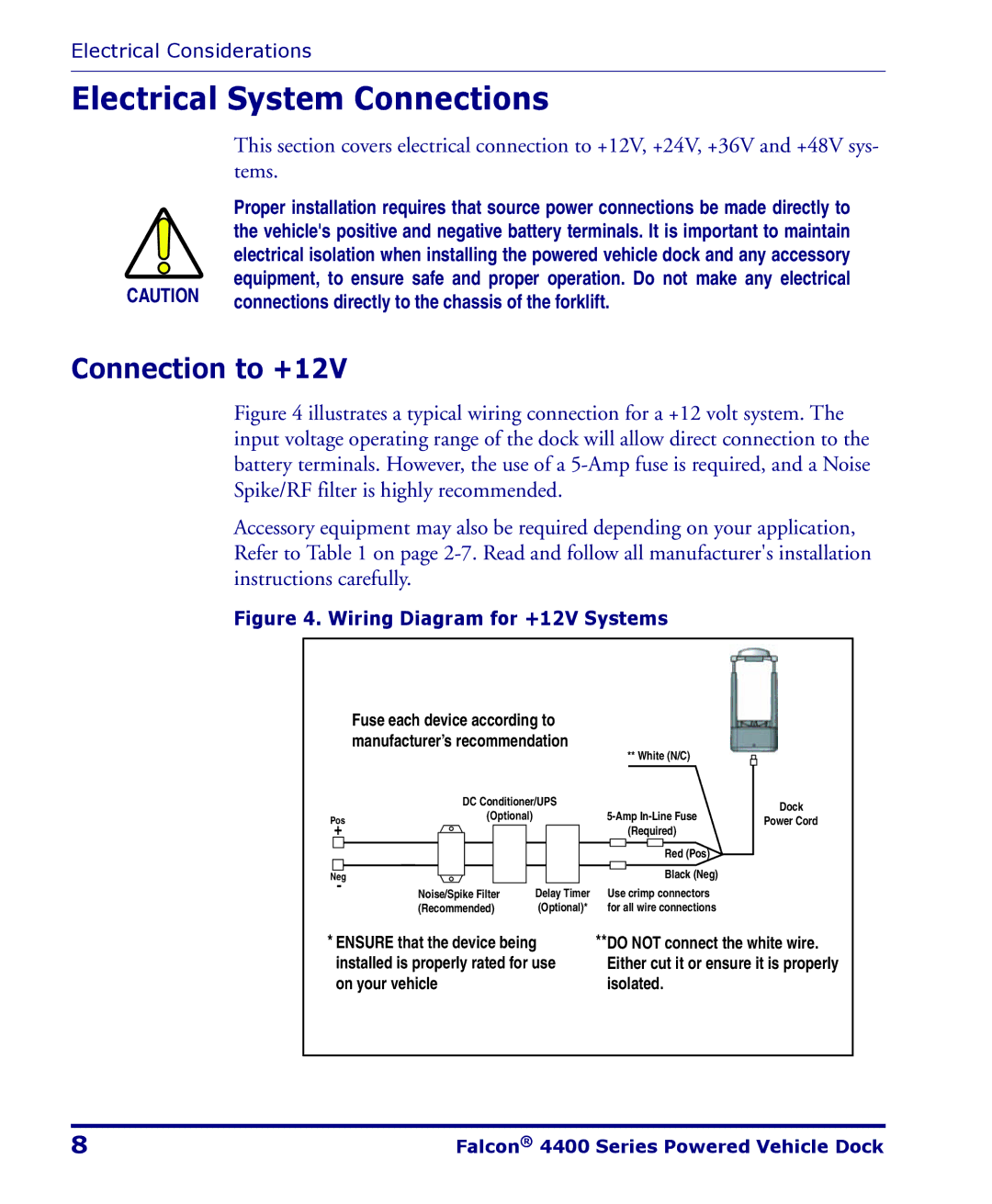 PSC 4400 Series manual Electrical System Connections, Connection to +12V 