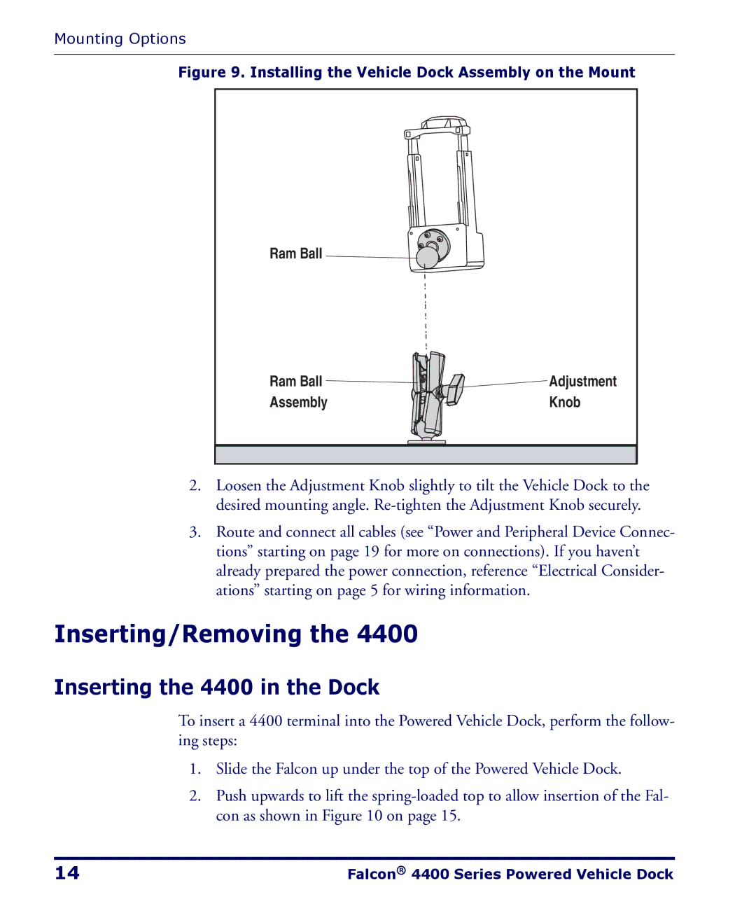 PSC 4400 Series manual Inserting/Removing, Inserting the 4400 in the Dock 