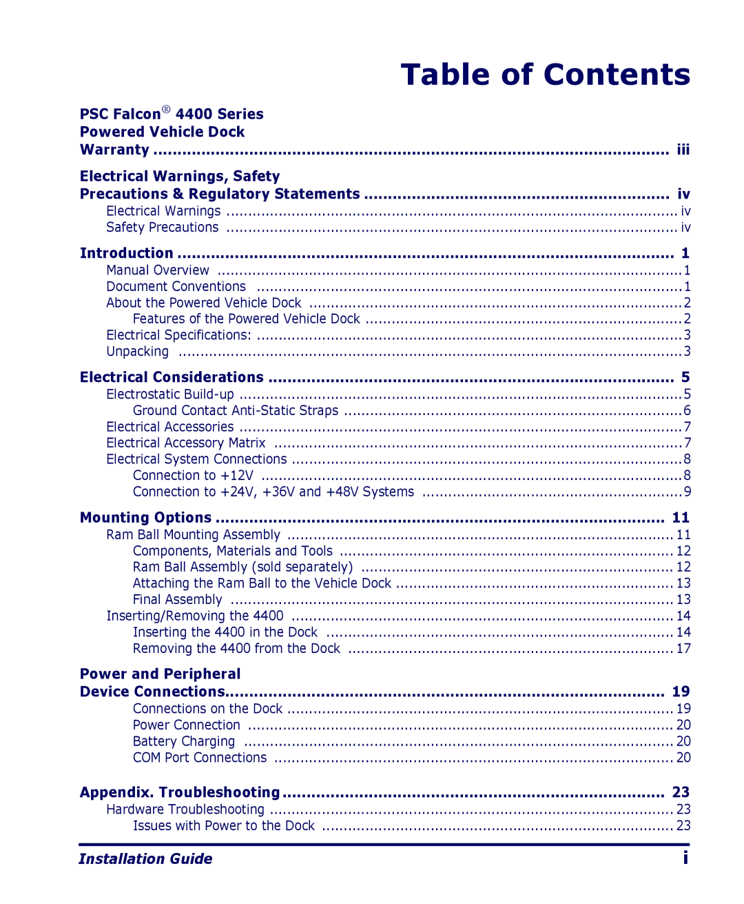 PSC 4400 Series manual Table of Contents 