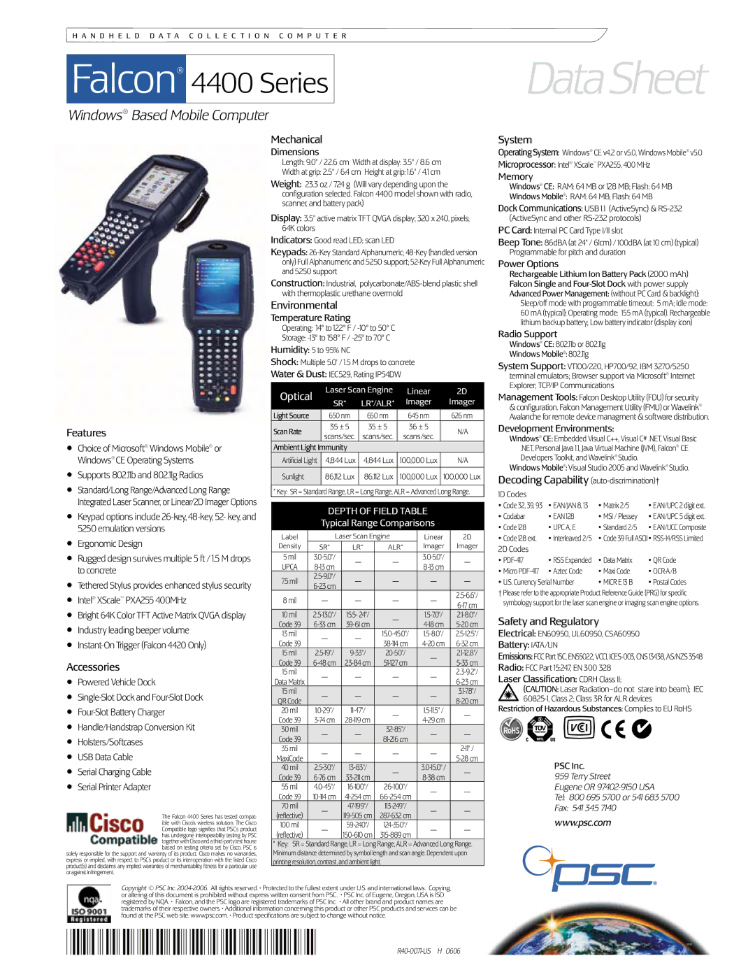 PSC 4420 warranty Features, Accessories, Mechanical, Environmental, System, Safety and Regulatory 