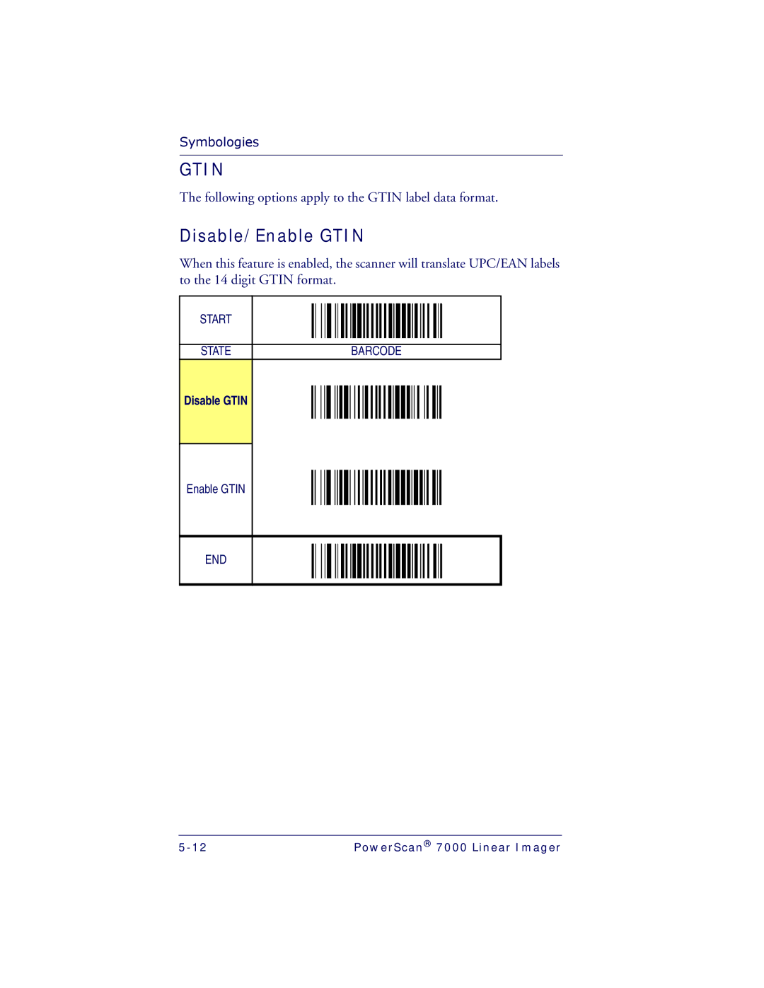 PSC 7000 manual Disable/Enable Gtin, Disable Gtin 