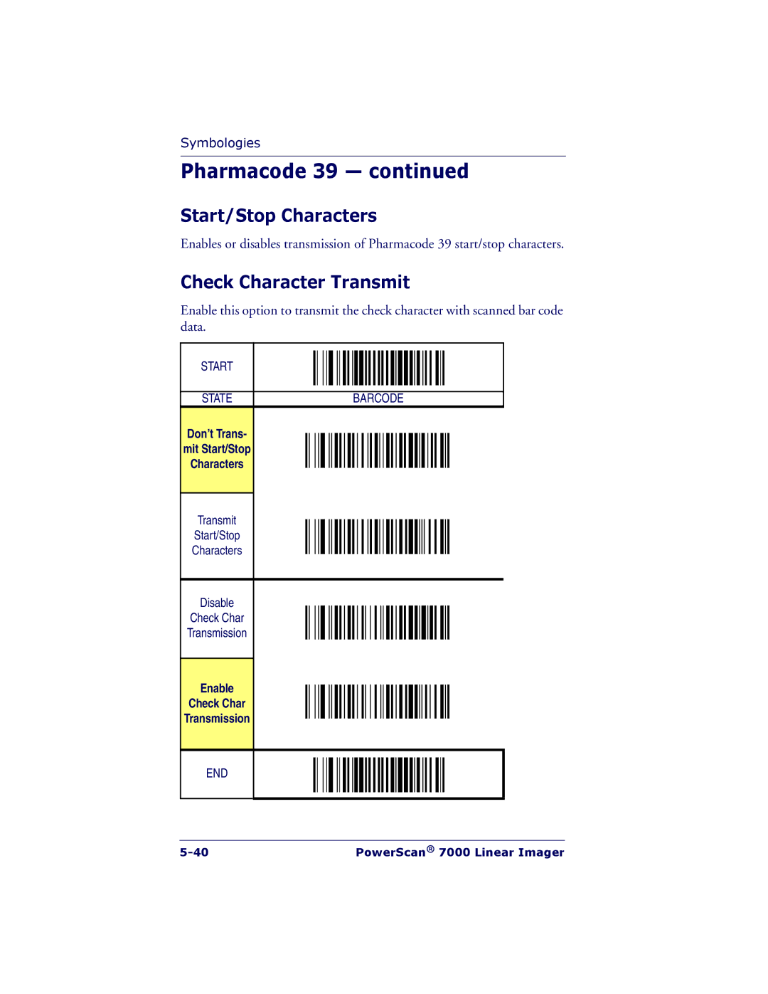 PSC 7000 manual Don’t Trans Mit Start/Stop Characters, Enable Check Char Transmission 