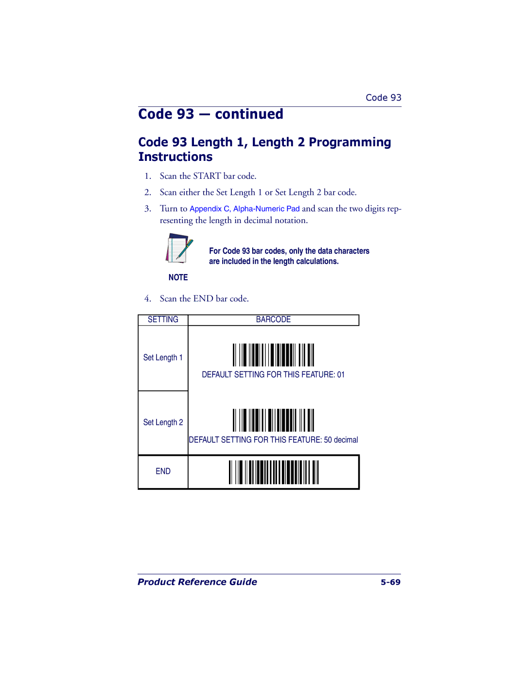 PSC 7000 manual Code 93 Length 1, Length 2 Programming Instructions 