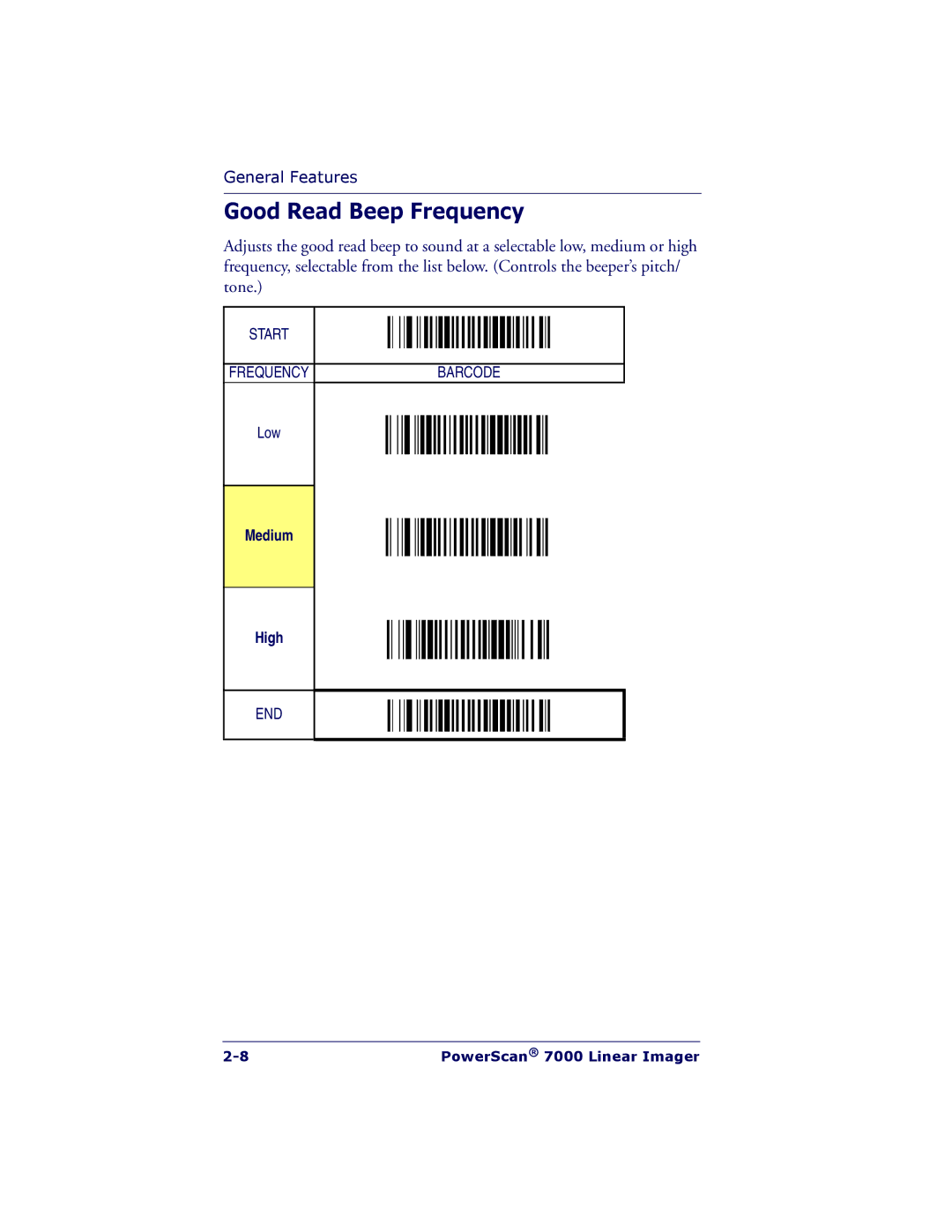 PSC 7000 manual Good Read Beep Frequency, Medium High 