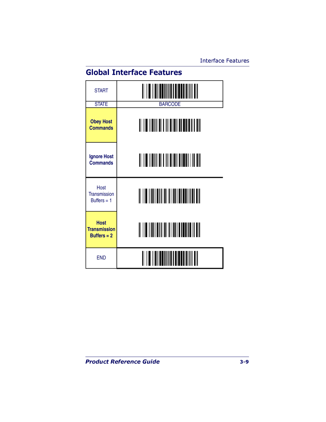 PSC 7000 manual Global Interface Features, Obey Host Commands Ignore Host, Host Transmission Buffers = 