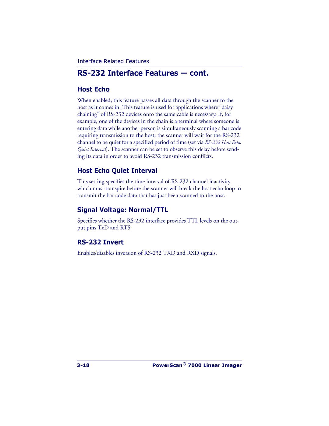 PSC 7000 manual Host Echo Quiet Interval, Signal Voltage Normal/TTL, RS-232 Invert 