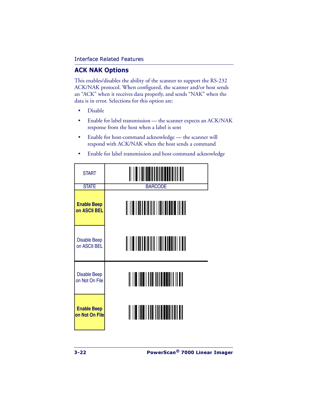 PSC 7000 manual ACK NAK Options, Enable Beep On Not On File 