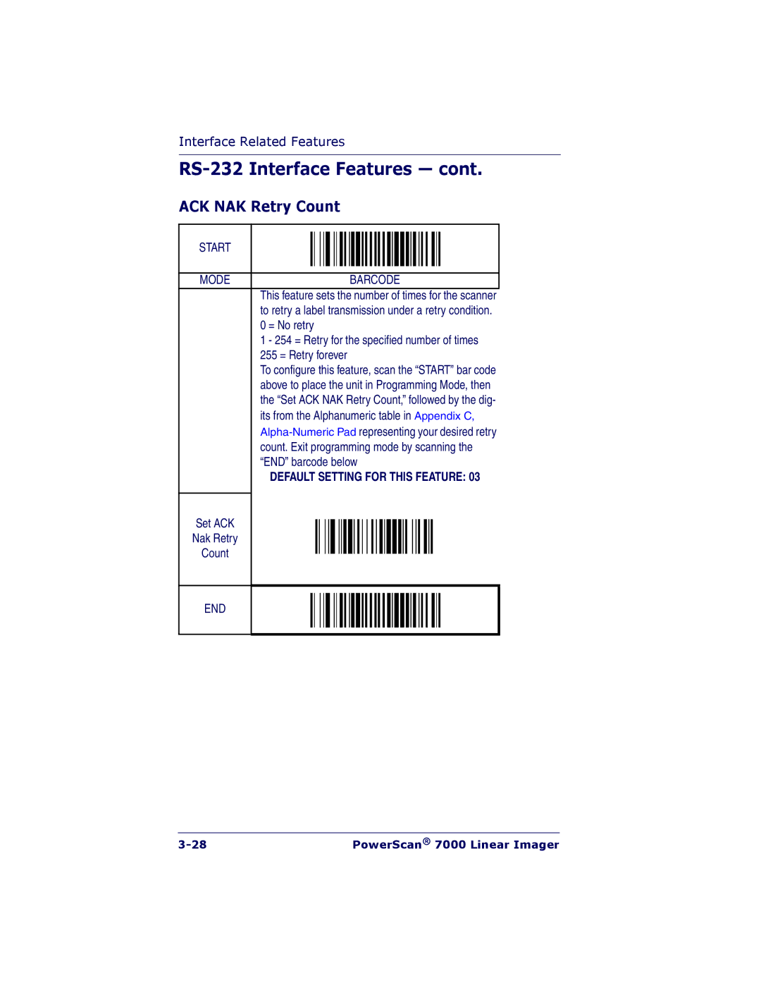 PSC 7000 manual ACK NAK Retry Count, 255 = Retry forever 