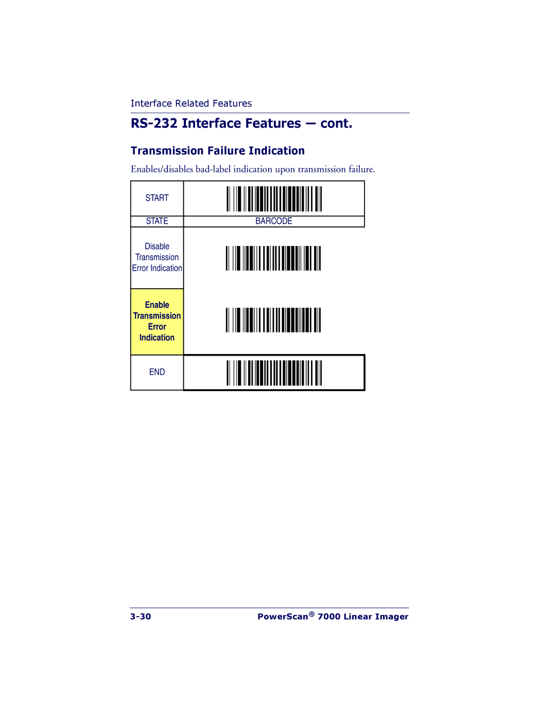 PSC 7000 manual Transmission Failure Indication, Enable Transmission Error Indication 