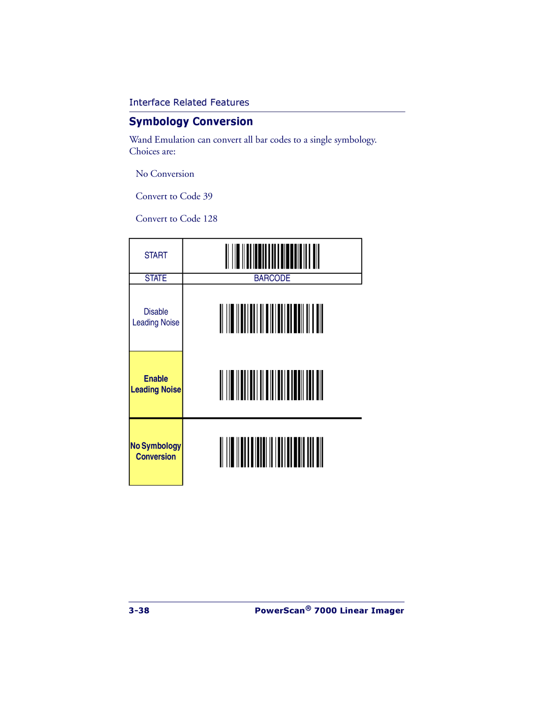 PSC 7000 manual Enable Leading Noise No Symbology Conversion 