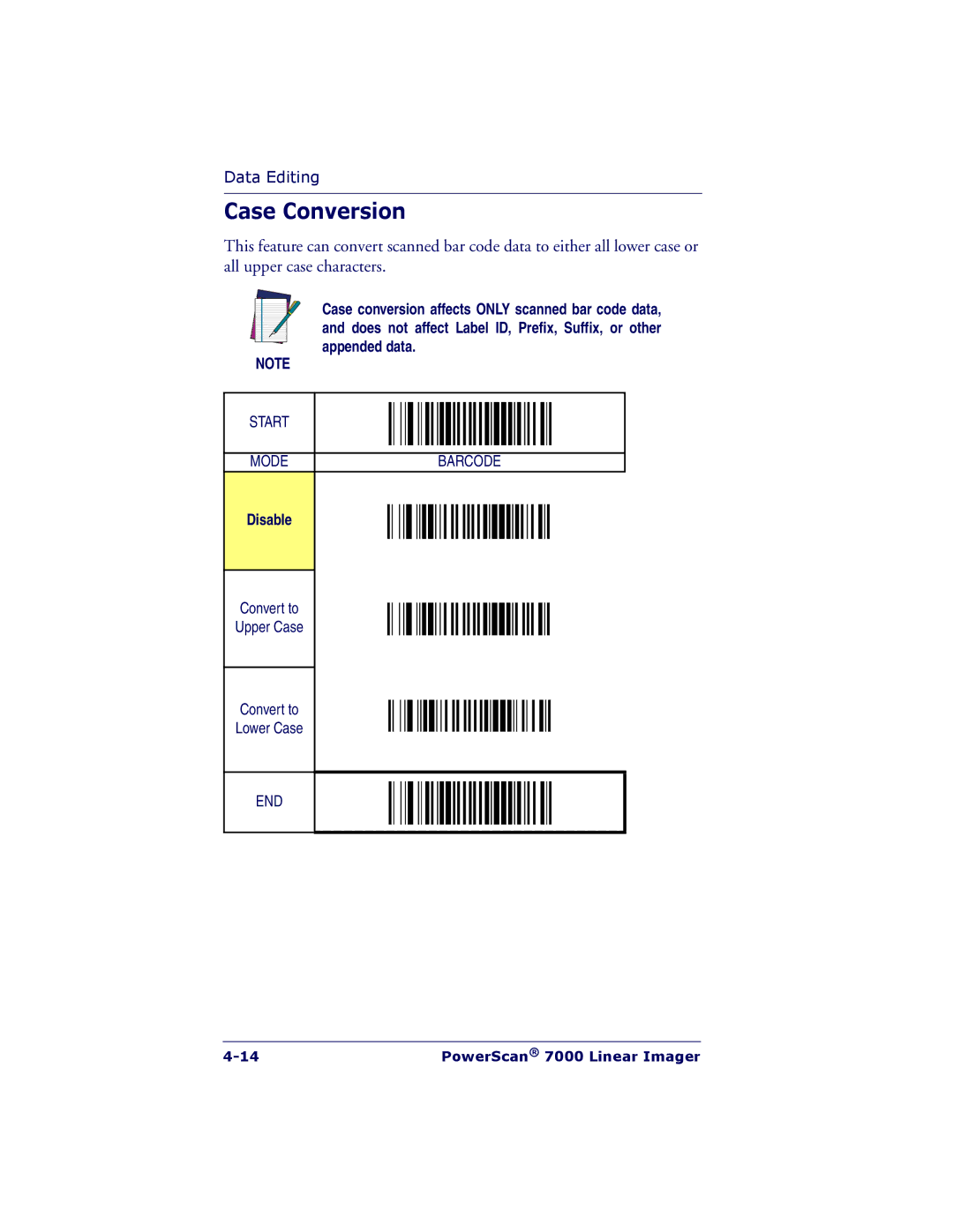 PSC 7000 manual Case Conversion, Disable 