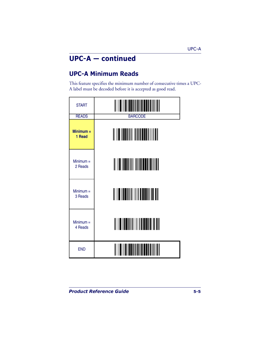 PSC 7000 manual UPC-A Minimum Reads, Minimum = Read 