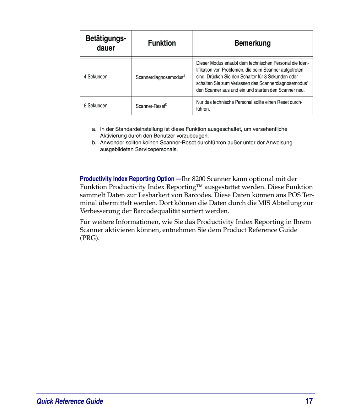 PSC 8200, 8100 manual Sekunden Scanner-Resetb, Führen 