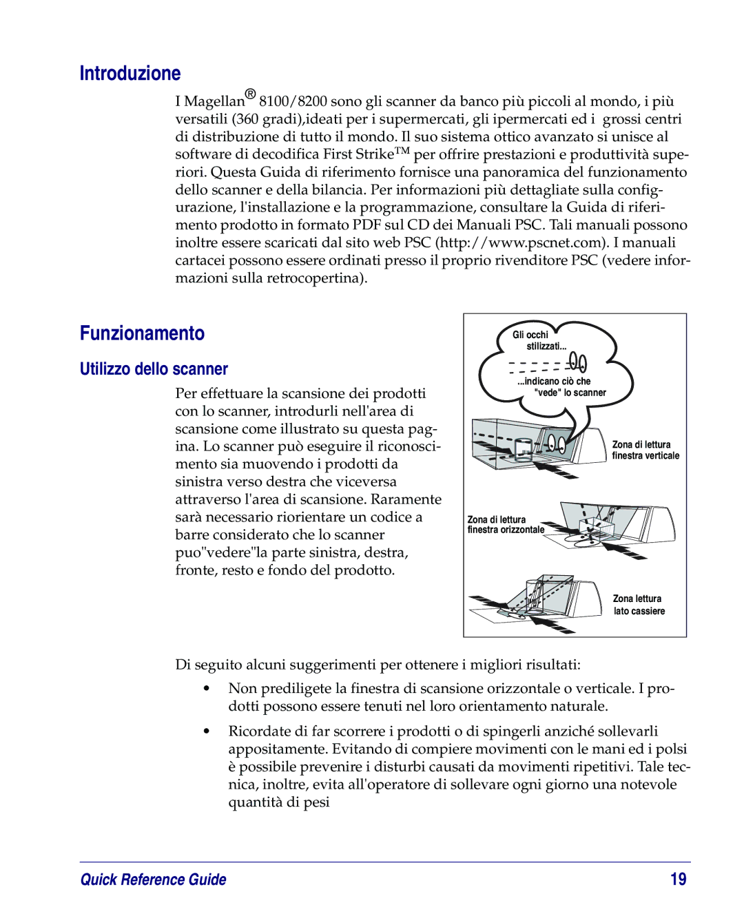 PSC 8200, 8100 manual Introduzione Funzionamento, Utilizzo dello scanner 