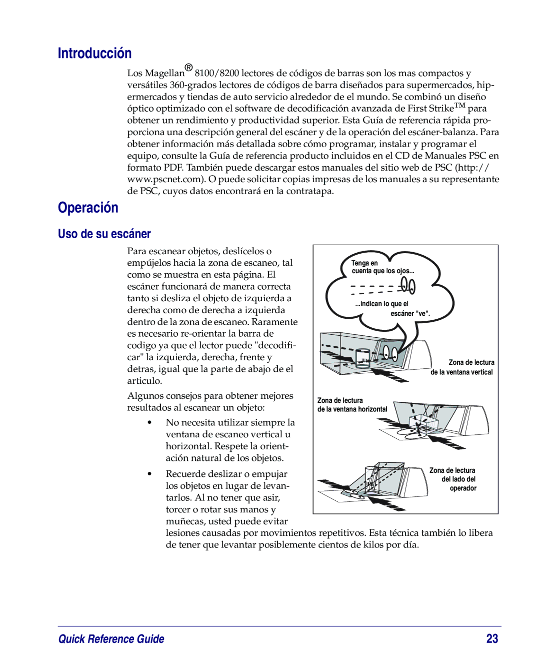 PSC 8200, 8100 manual Introducción Operación, Uso de su escáner 