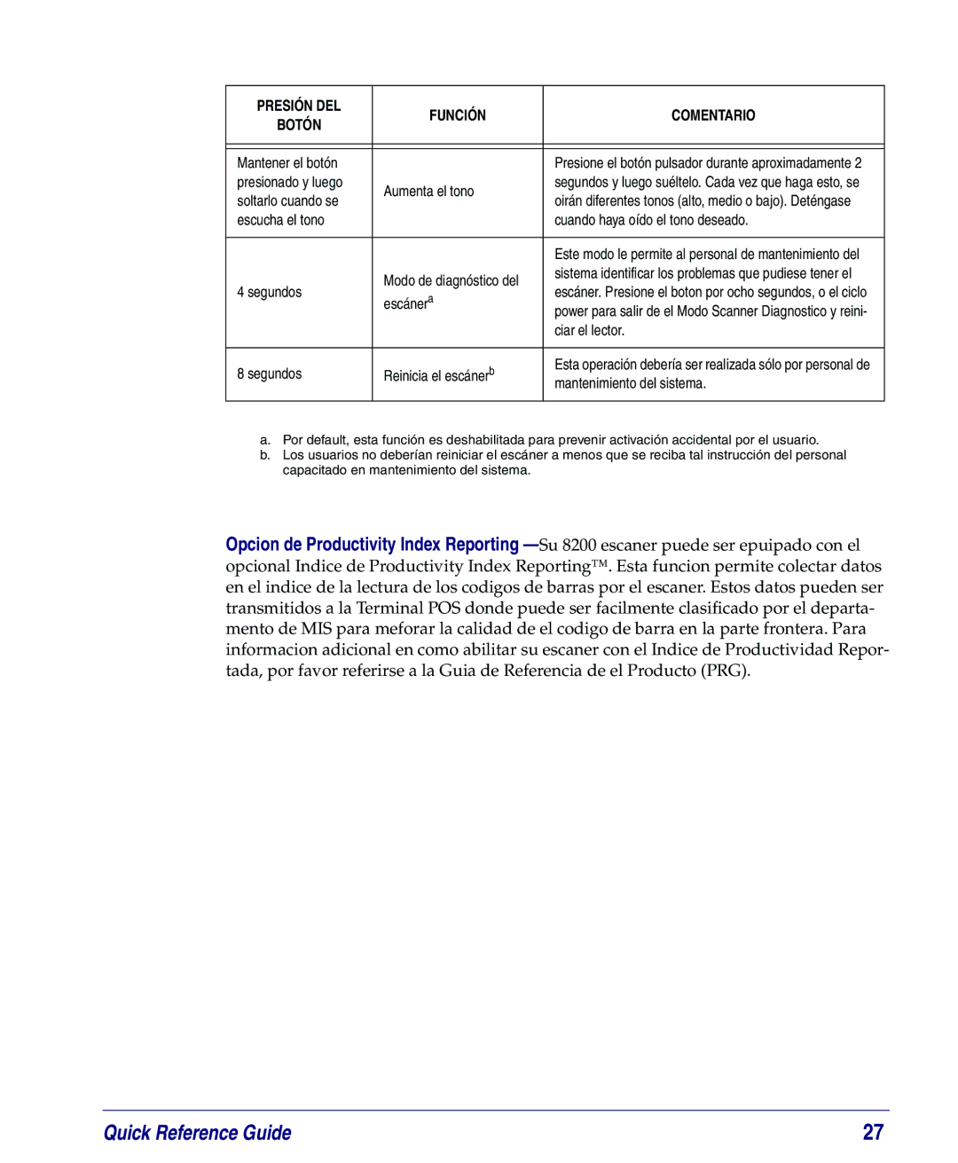 PSC 8200, 8100 manual Mantener el botón, Presionado y luego Aumenta el tono, Soltarlo cuando se, Escánera, Ciar el lector 