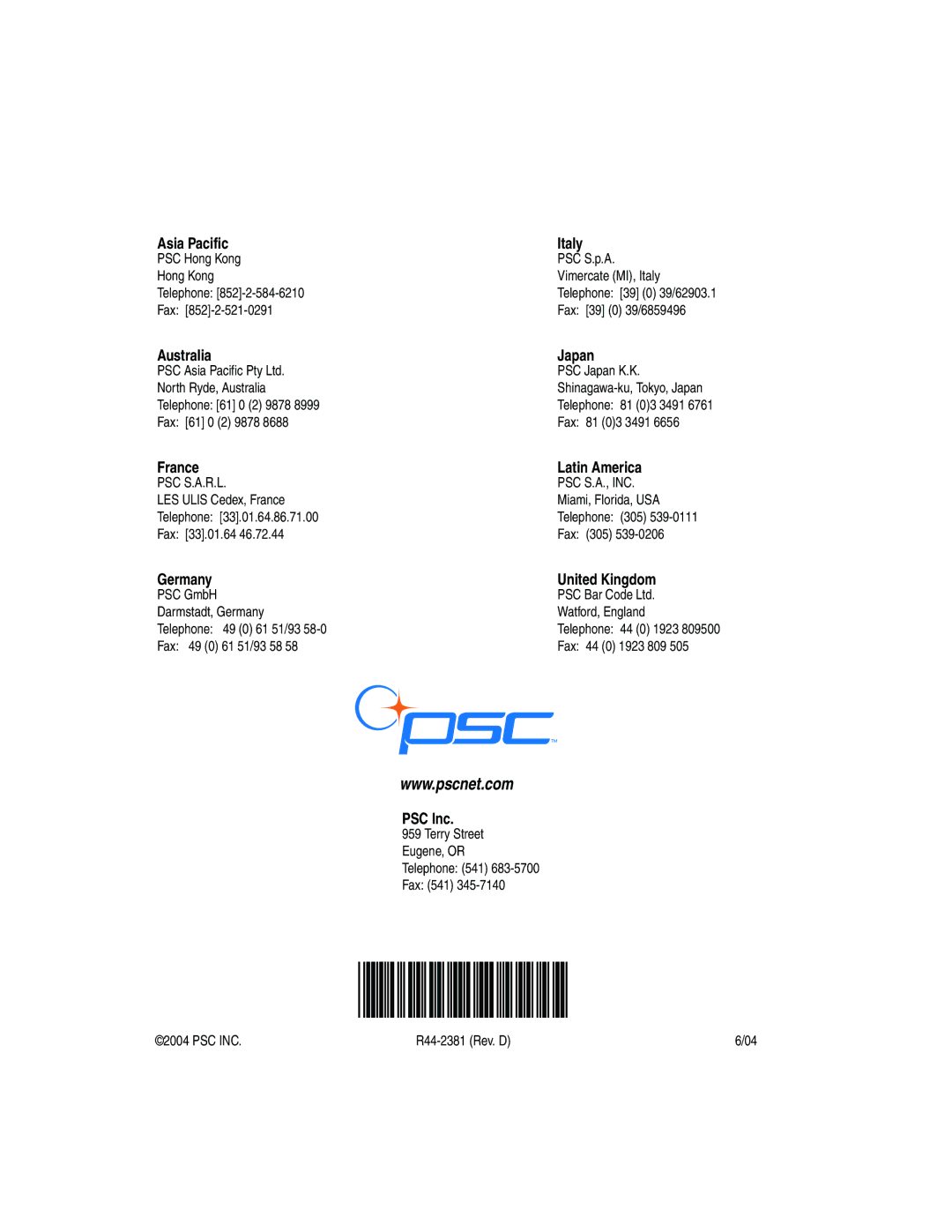 PSC 8100, 8200 manual PSC Inc 