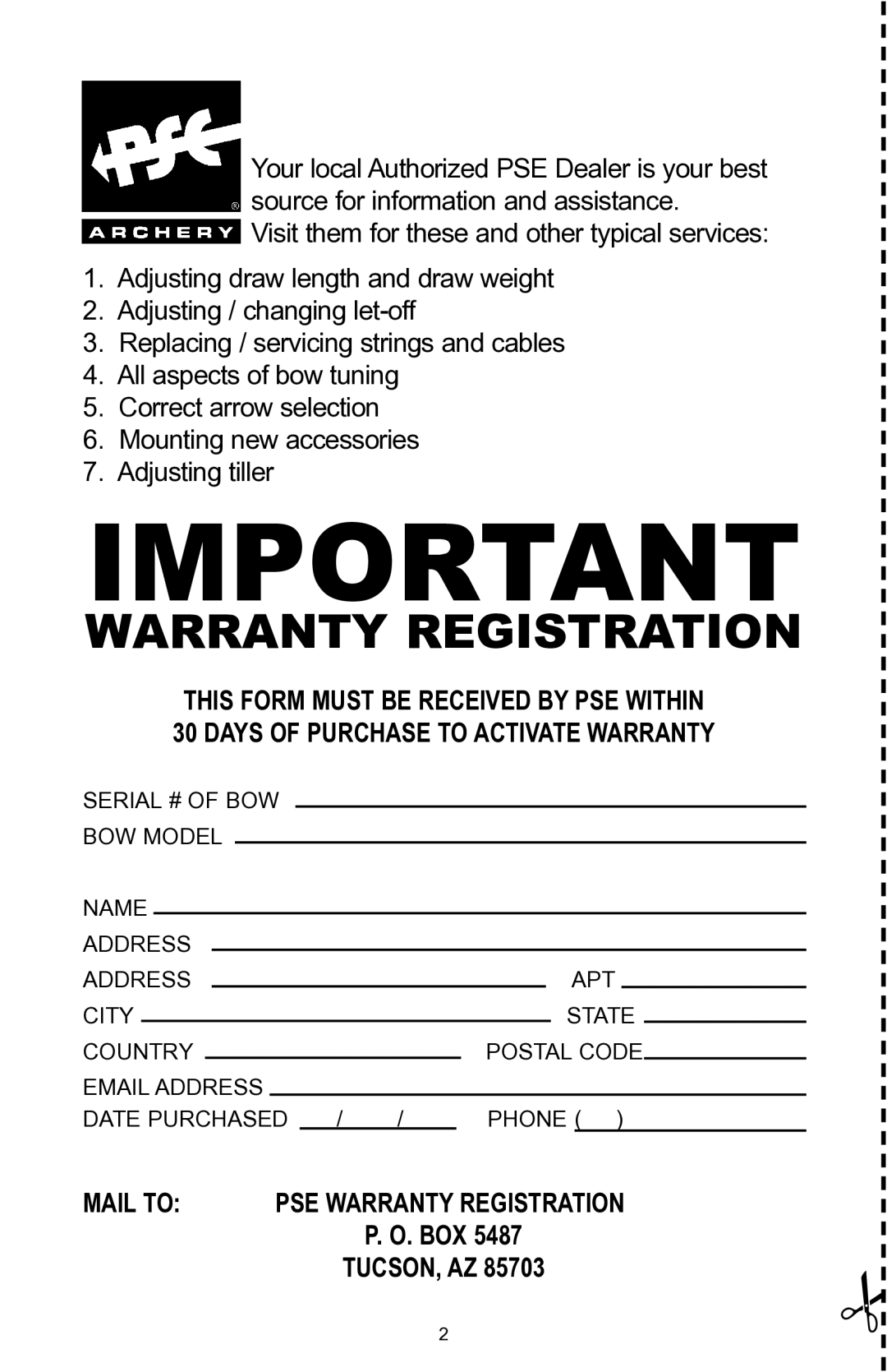 PSC 94418 warranty Warranty Registration 