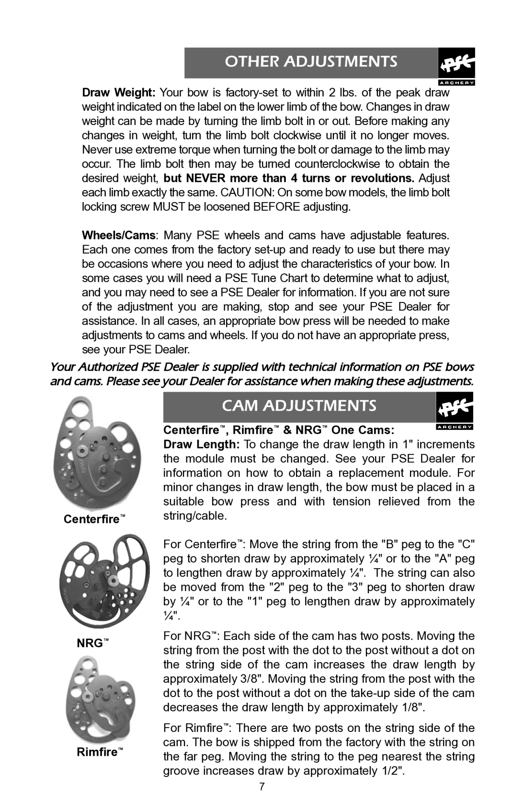 PSC 94418 warranty Other Adjustments, CAM Adjustments, Nrg 