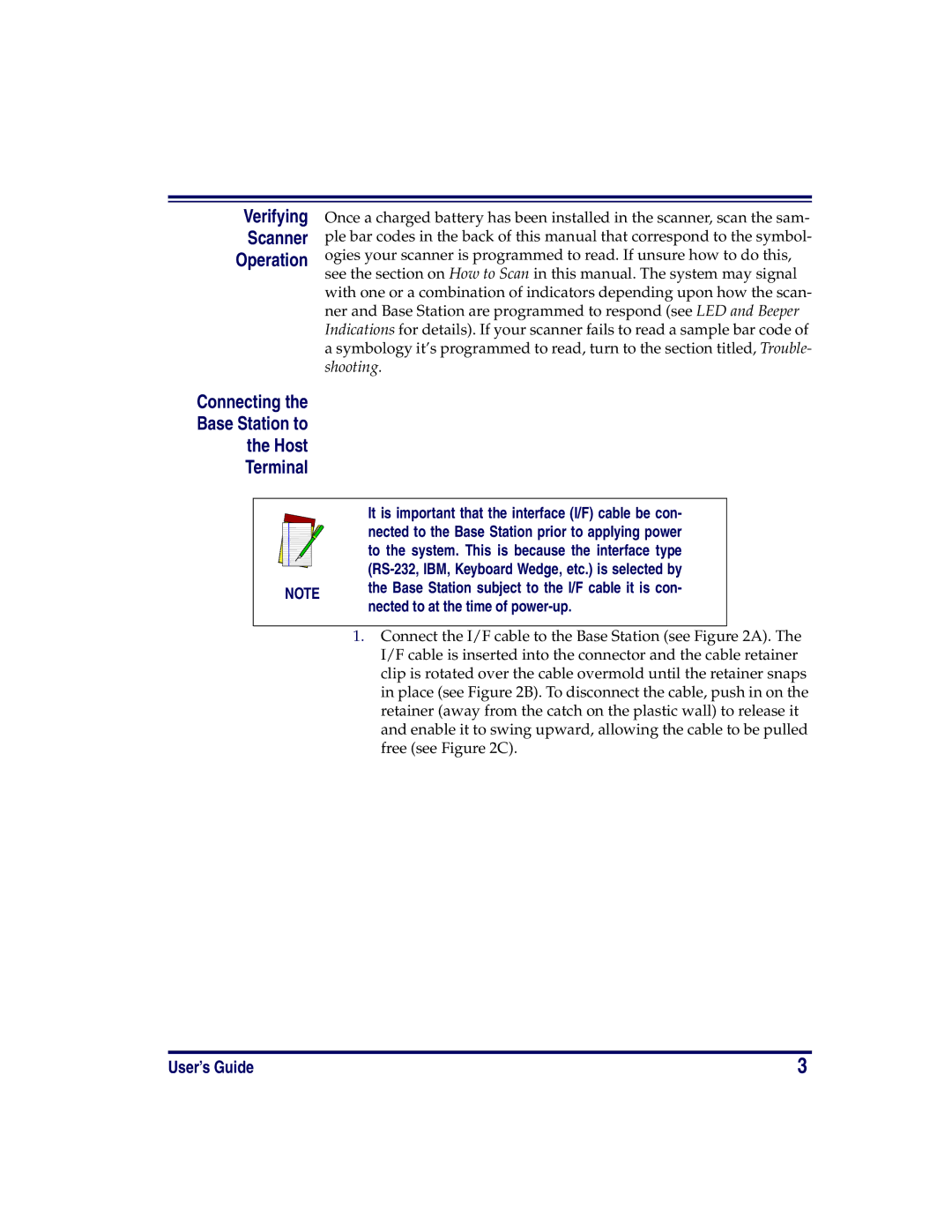 PSC PowerScan RF manual Nected to at the time of power -up, Connecting Base Station to 