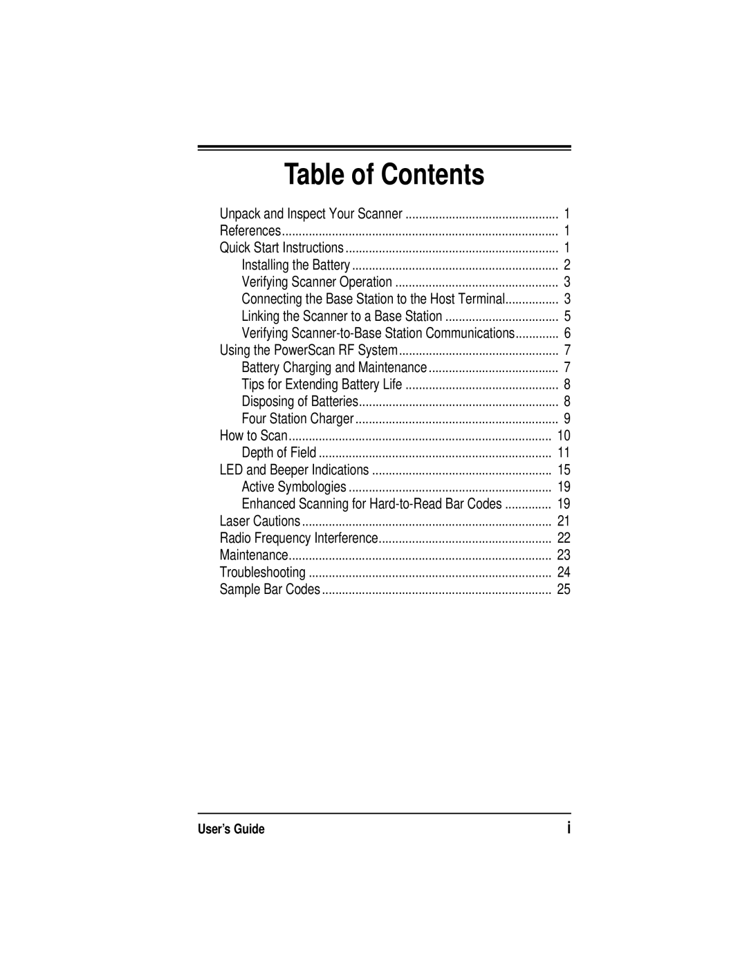 PSC PowerScanTM RF manual Table of Contents 