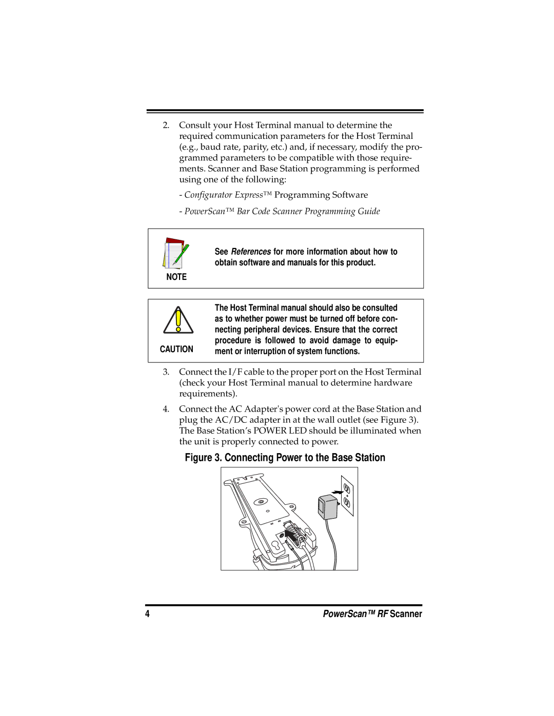 PSC PowerScanTM RF manual Connecting Power to the Base Station, Ment or interruption of system functions 