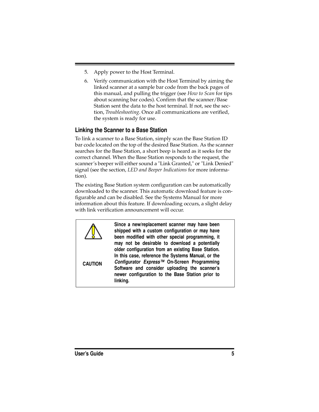 PSC PowerScanTM RF manual Linking the Scanner to a Base Station, May not be desirable to download a potentially 