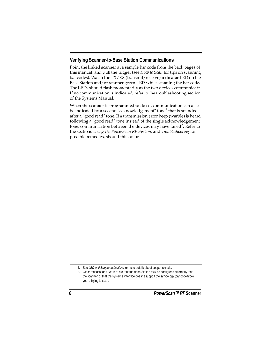 PSC PowerScanTM RF manual Verifying Scanner-to-Base Station Communications 