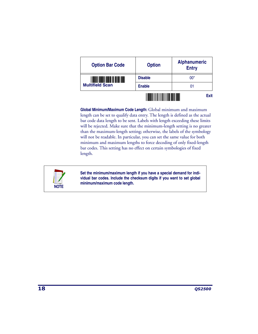 PSC QS2500 manual Disable Multifield Scan Enable 