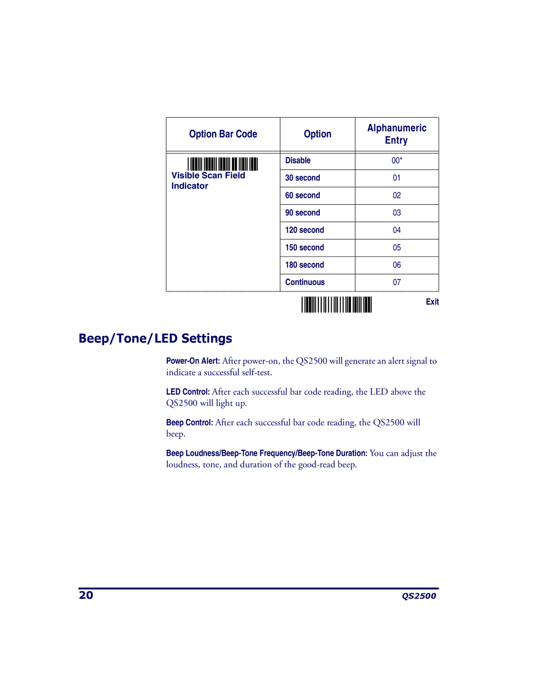 PSC QS2500 manual Beep/Tone/LED Settings 