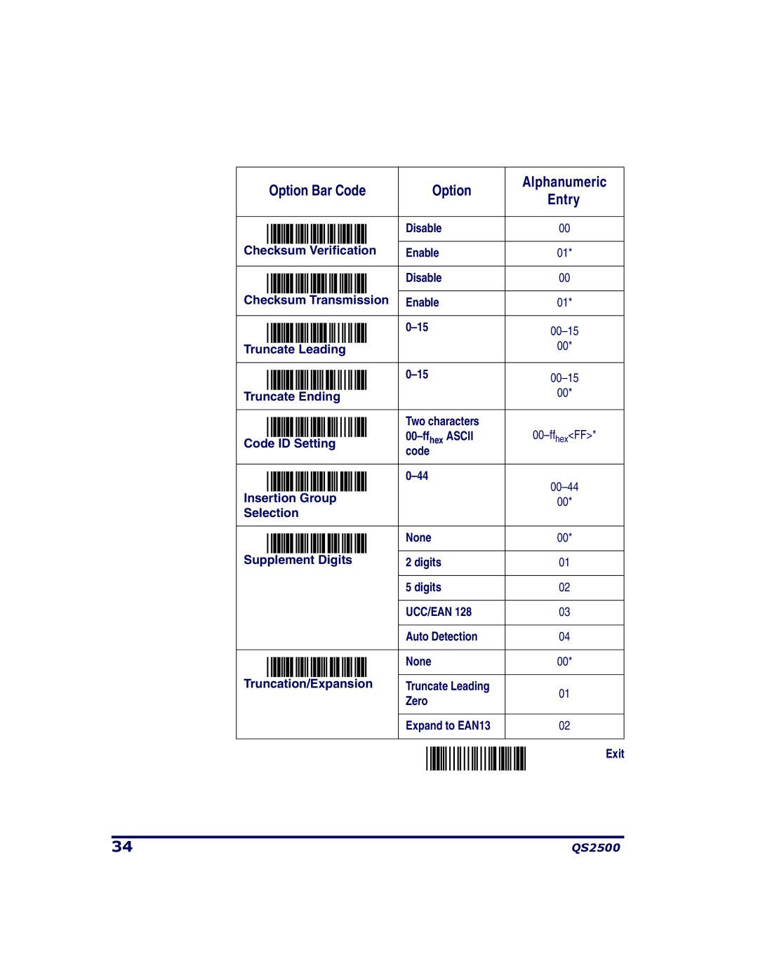 PSC QS2500 manual Ascii 