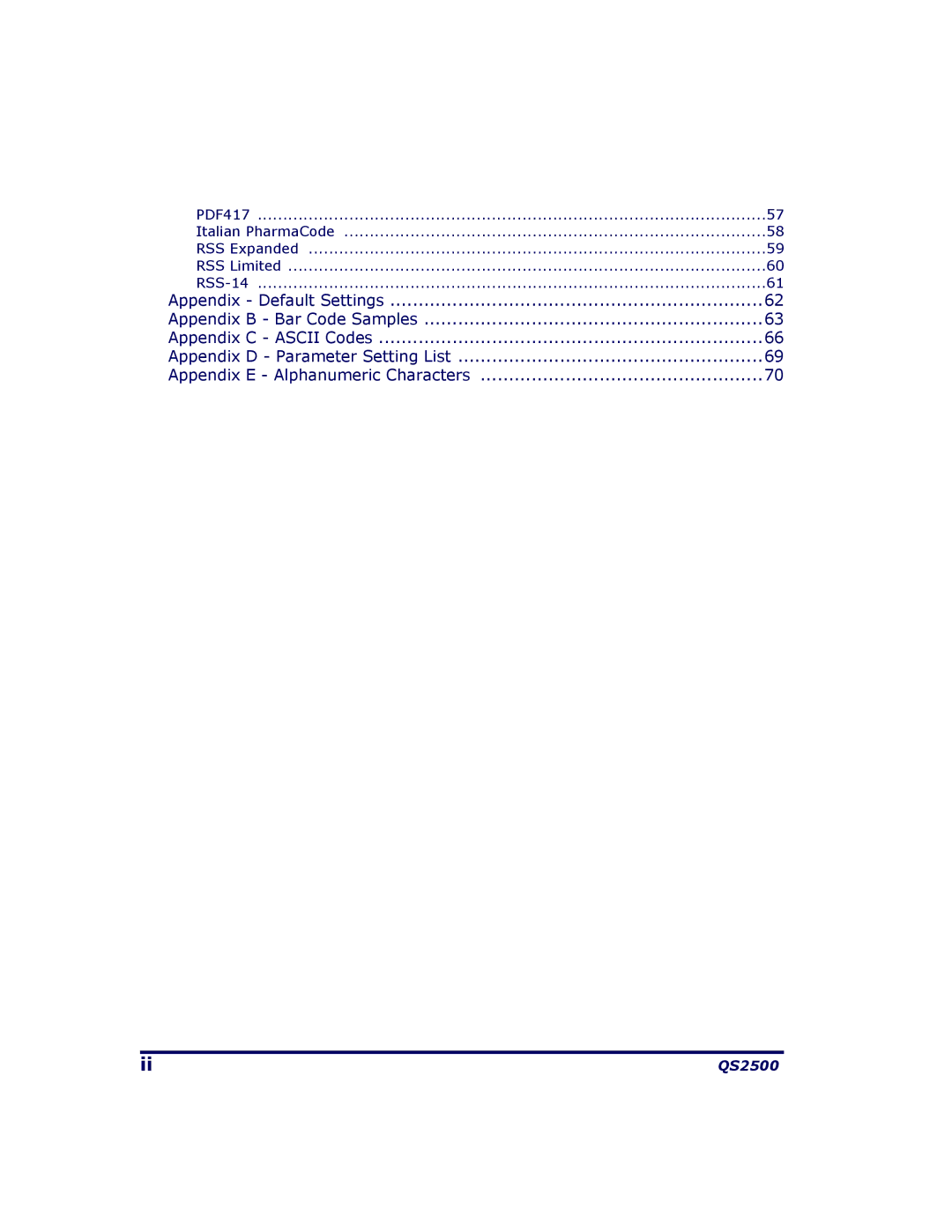 PSC QS2500 manual Appendix E Alphanumeric Characters 