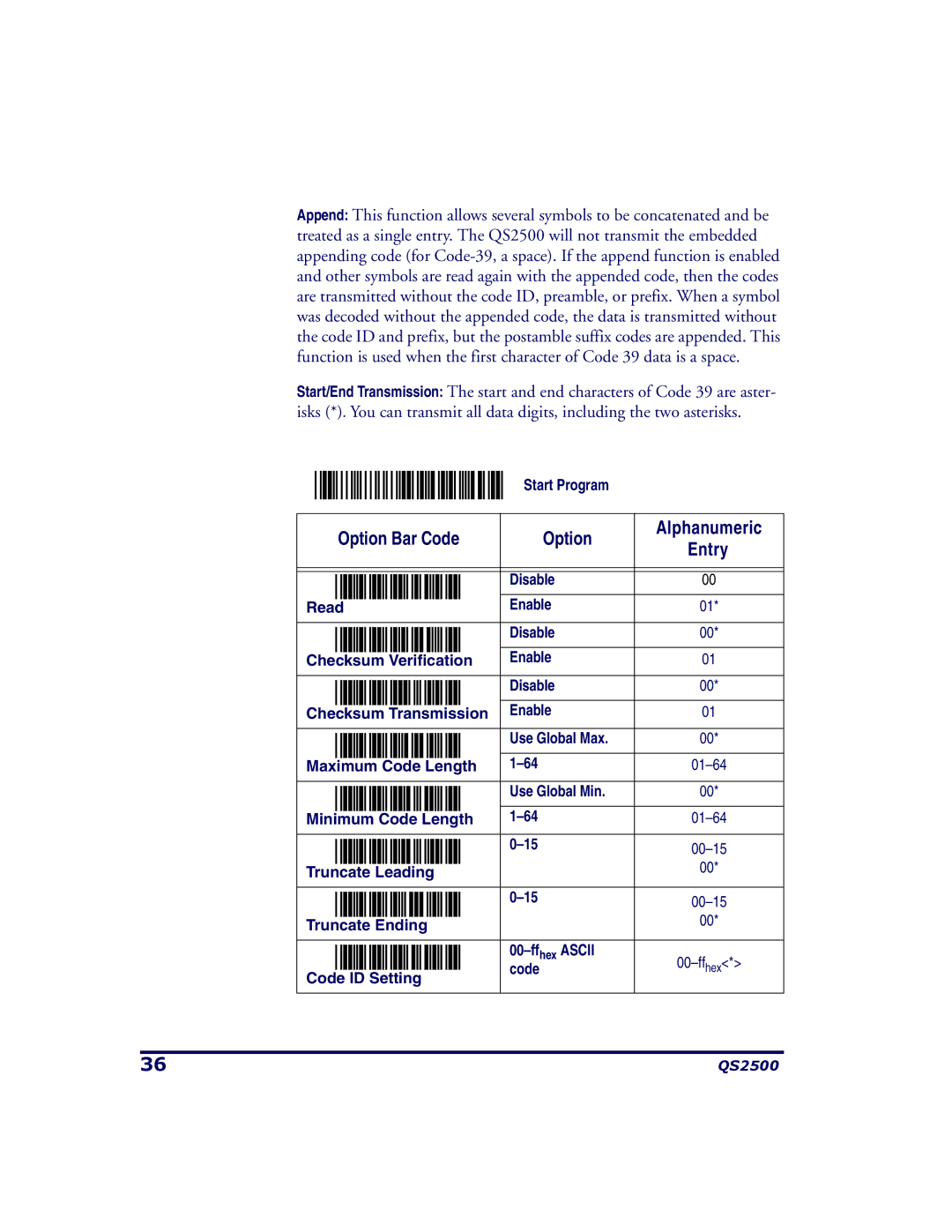 PSC QS2500 manual Use Global Min Minimum Code Length 