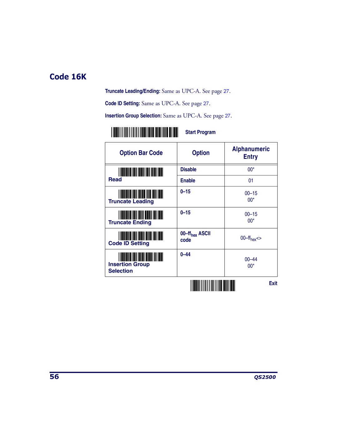 PSC QS2500 manual Code 16K 