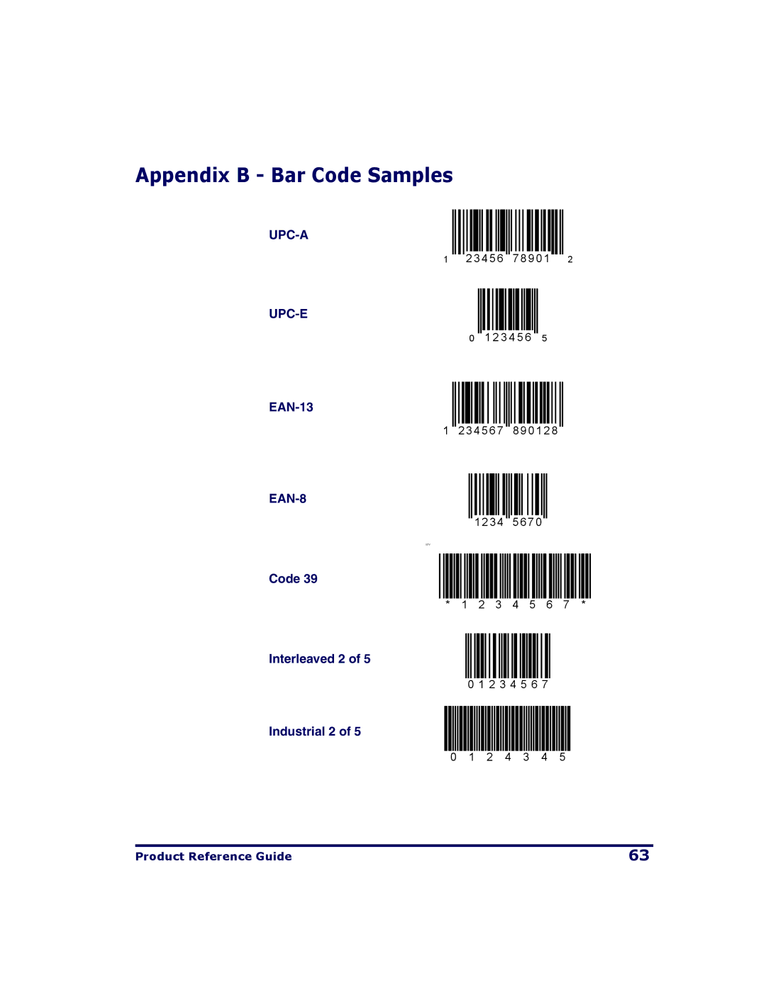 PSC QS2500 manual Appendix B Bar Code Samples, EAN-8 