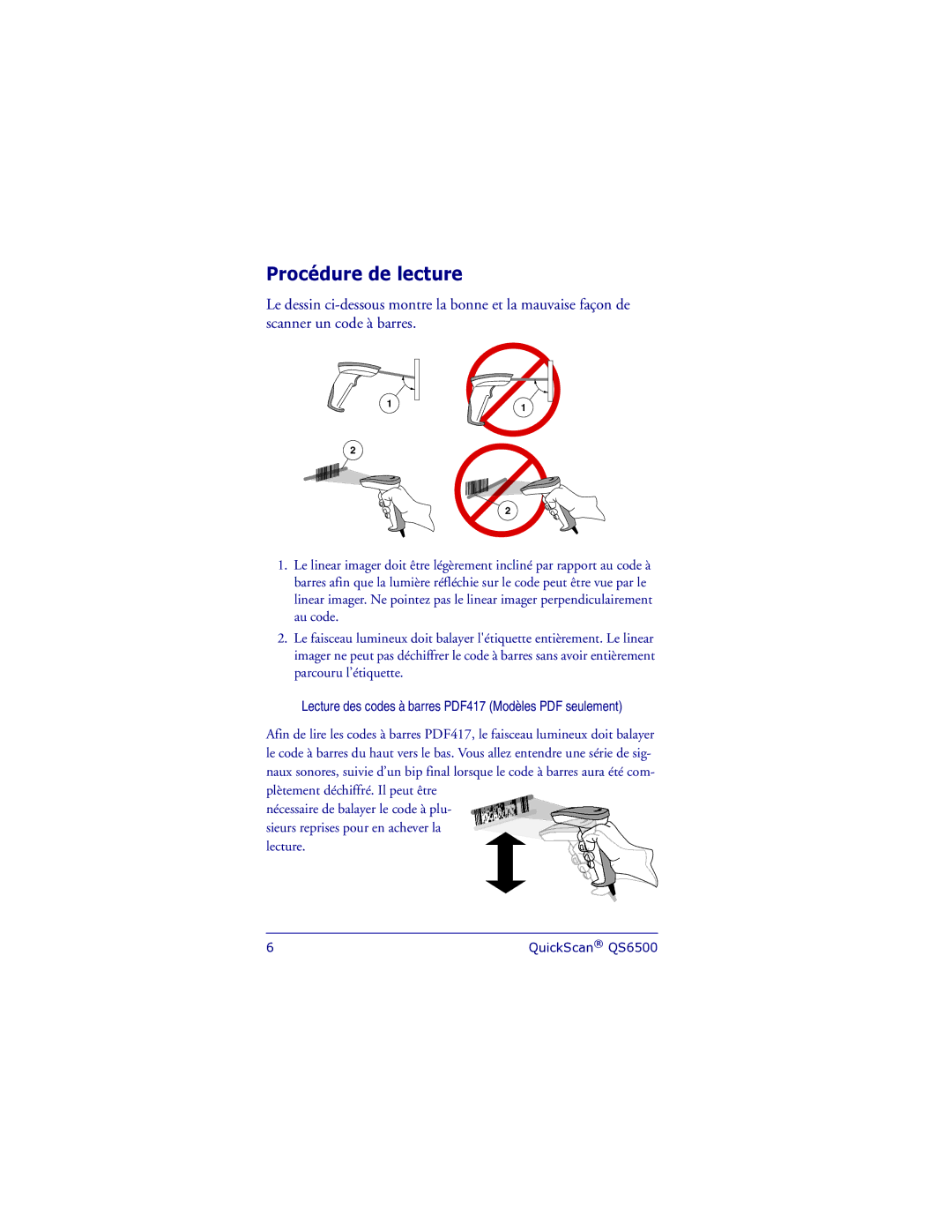 PSC QS6500 manual Procédure de lecture 