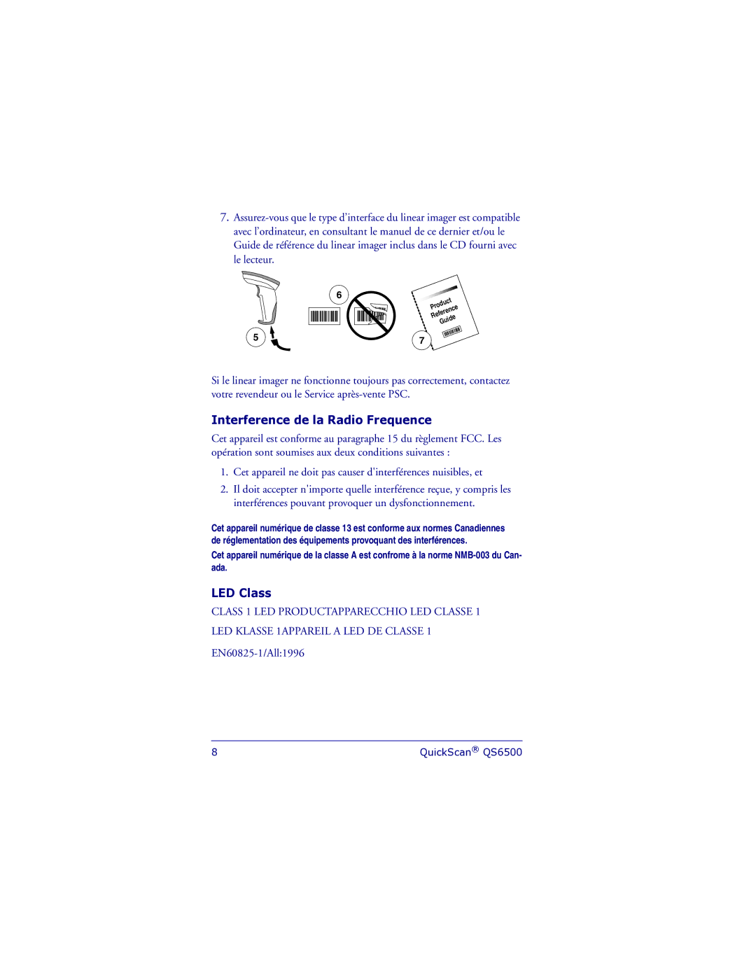 PSC QS6500 manual Interference de la Radio Frequence, LED Class 