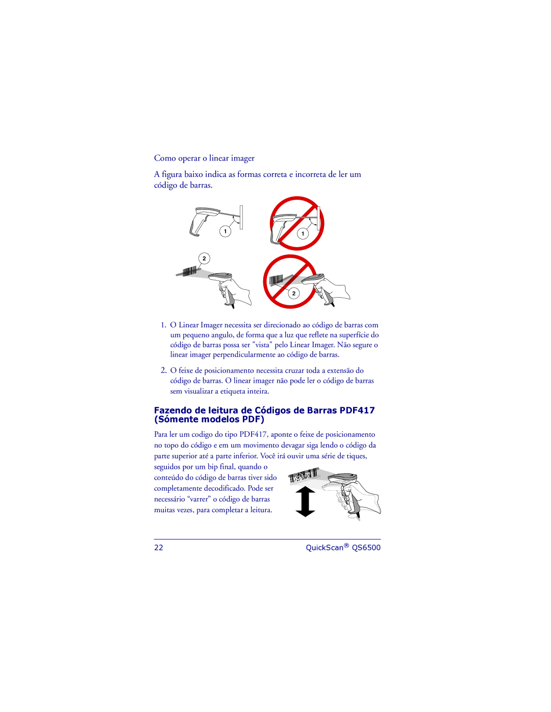 PSC QS6500 manual Como operar o linear imager 