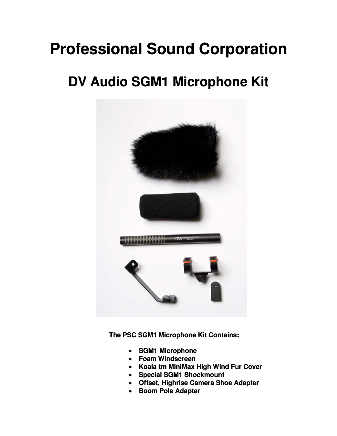 PSC manual Professional Sound Corporation, DV Audio SGM1 Microphone Kit 
